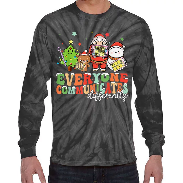 Everyone Communicates Differently Christmas Slp Therapy Tie-Dye Long Sleeve Shirt