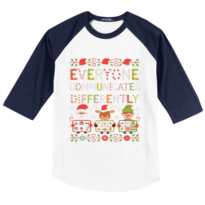 Everyone Communicate Differently Speech Therapy Christmas Baseball Sleeve Shirt