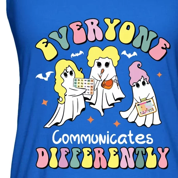 Everyone Communicates Differently Halloween Autism Teacher Ladies Essential Flowy Tank