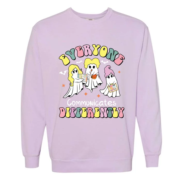 Everyone Communicates Differently Halloween Autism Teacher Garment-Dyed Sweatshirt