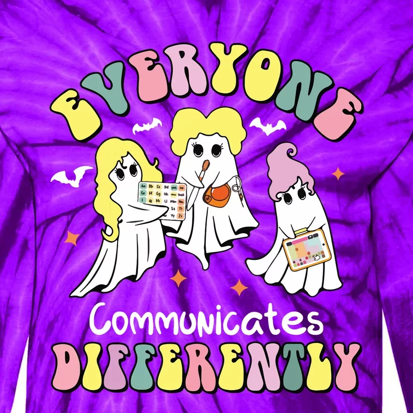 Everyone Communicates Differently Halloween Autism Teacher Tie-Dye Long Sleeve Shirt