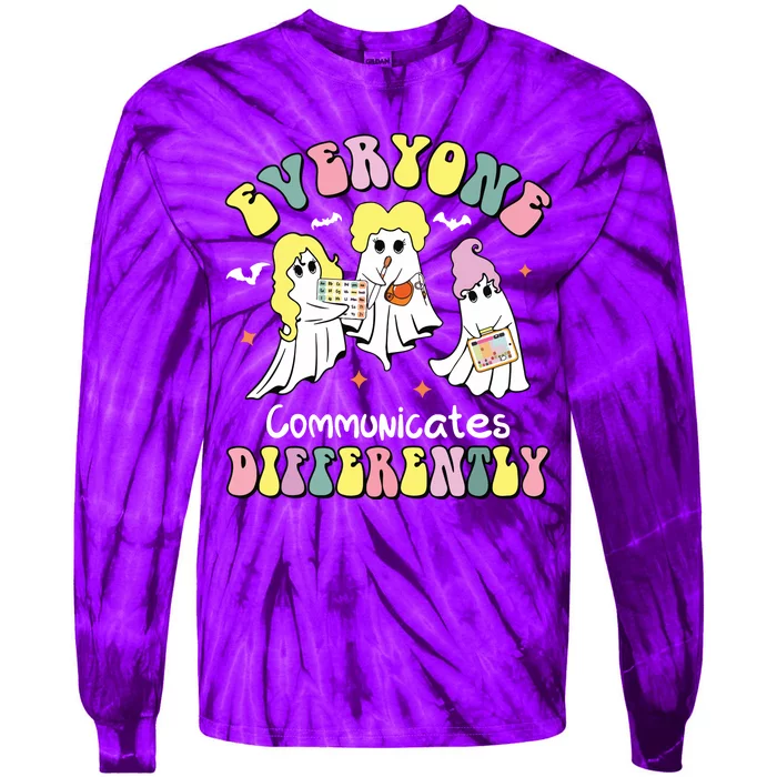 Everyone Communicates Differently Halloween Autism Teacher Tie-Dye Long Sleeve Shirt