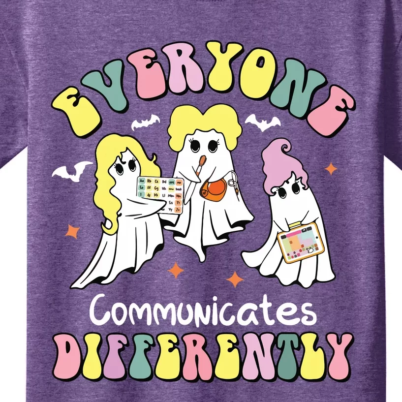 Everyone Communicates Differently Halloween Autism Teacher Kids T-Shirt