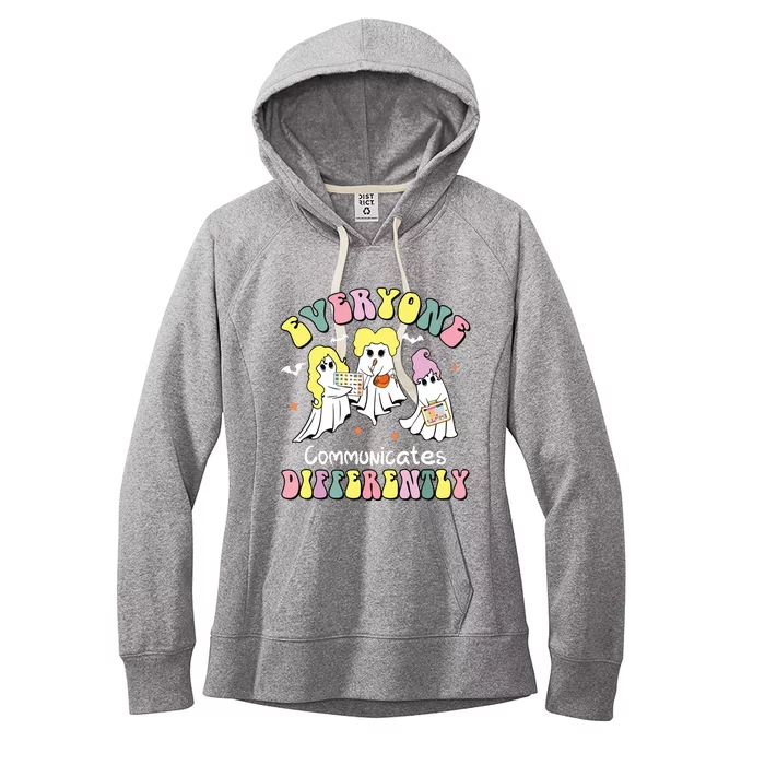 Everyone Communicates Differently Halloween Autism Teacher Women's Fleece Hoodie