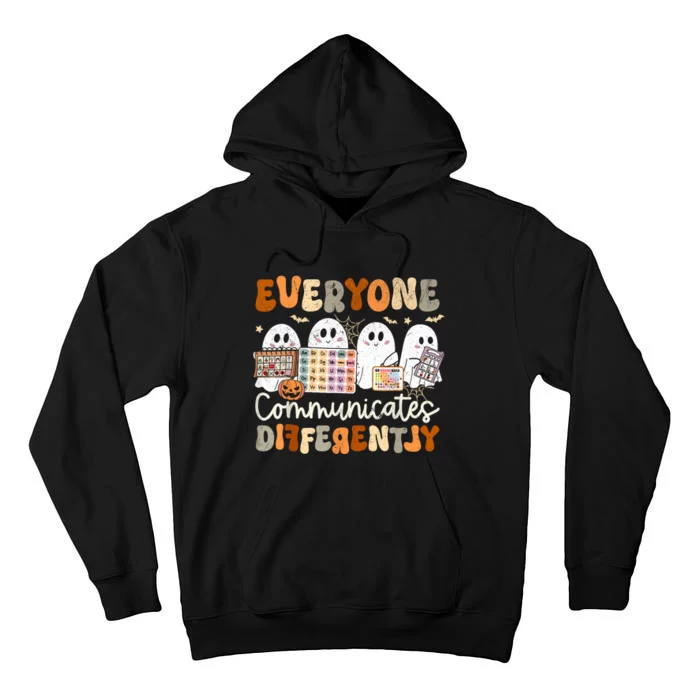 Everyone Communicates Differently Halloween Slp Sped Teacher Tall Hoodie