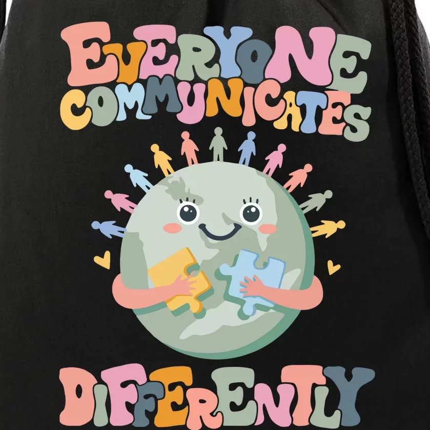 Everyone Communicates Differently Autism Awarenes Drawstring Bag