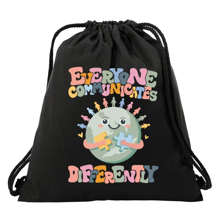 Everyone Communicates Differently Autism Awarenes Drawstring Bag