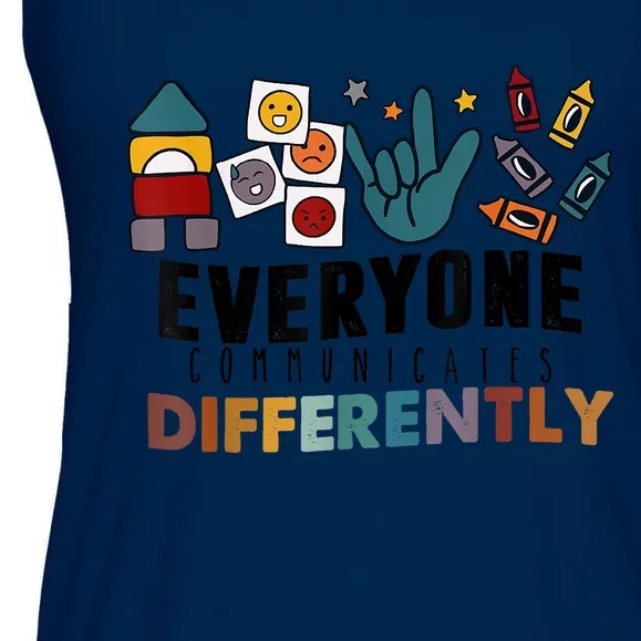 Everyone Communicate Differently Autism Awareness Month SPED Ladies Essential Flowy Tank