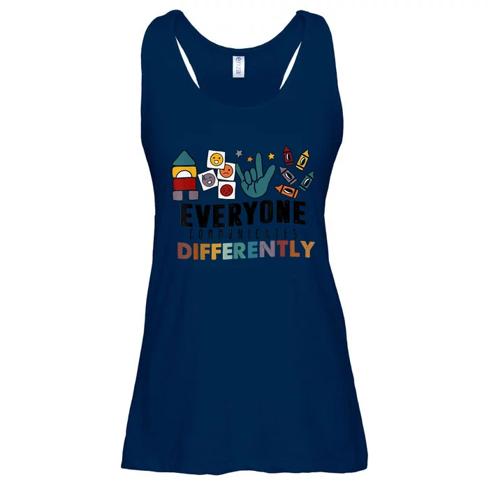 Everyone Communicate Differently Autism Awareness Month SPED Ladies Essential Flowy Tank