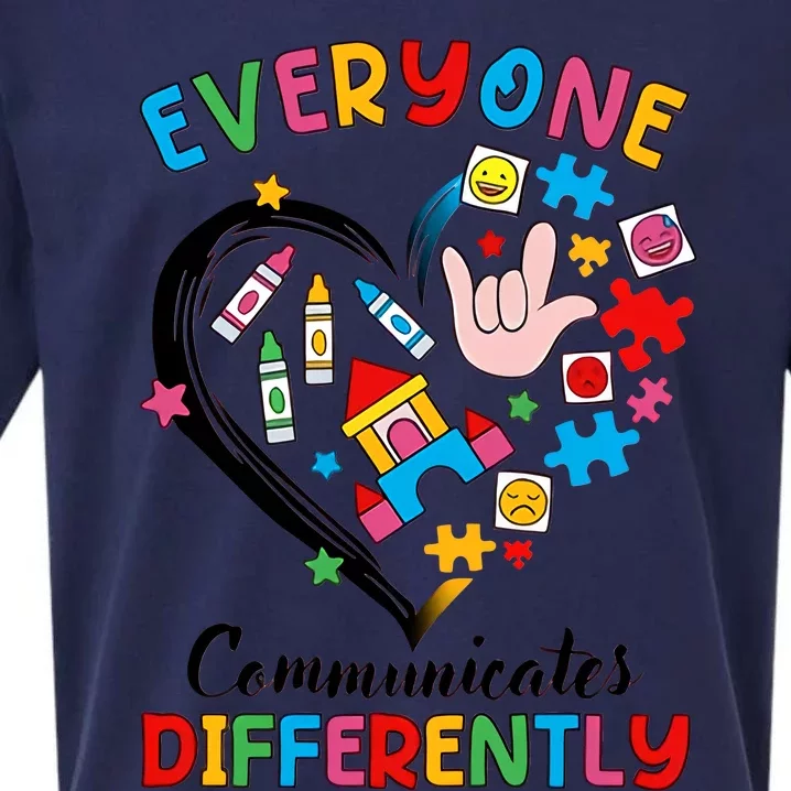 Everyone Communicates Differently Autism Awareness Month Supporter Sueded Cloud Jersey T-Shirt