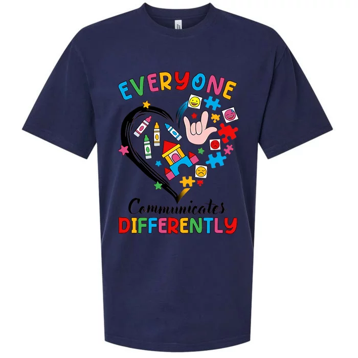 Everyone Communicates Differently Autism Awareness Month Supporter Sueded Cloud Jersey T-Shirt