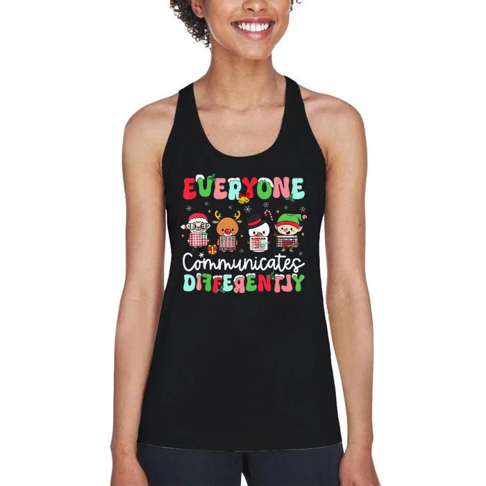 Everyone Communicate Differently Speech Therapy Christmas Women's Racerback Tank