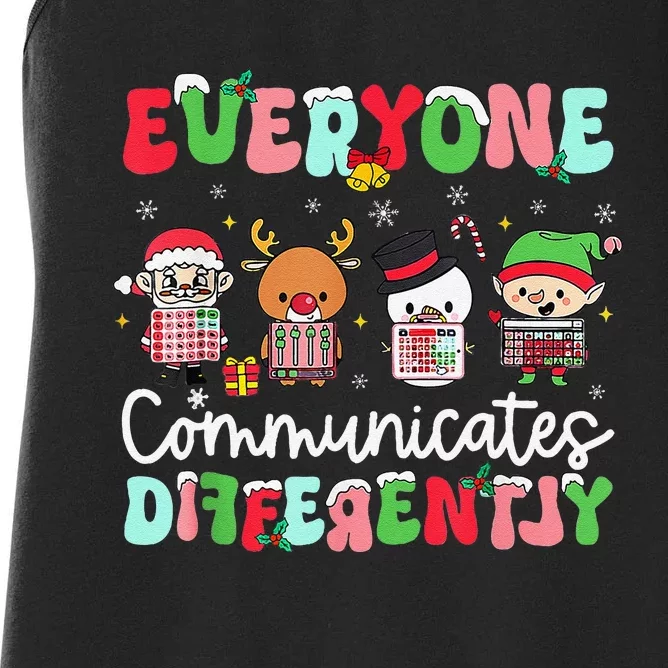 Everyone Communicate Differently Speech Therapy Christmas Women's Racerback Tank