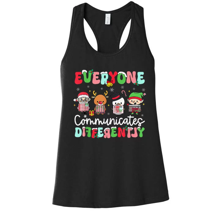 Everyone Communicate Differently Speech Therapy Christmas Women's Racerback Tank