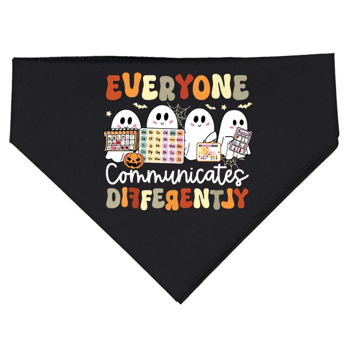 Everyone Communicates Differently Speech Therapy Halloween USA-Made Doggie Bandana