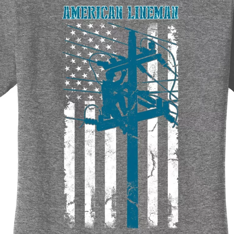 Electric Cable Distressed Patriotic Lineman American Flag Women's T-Shirt