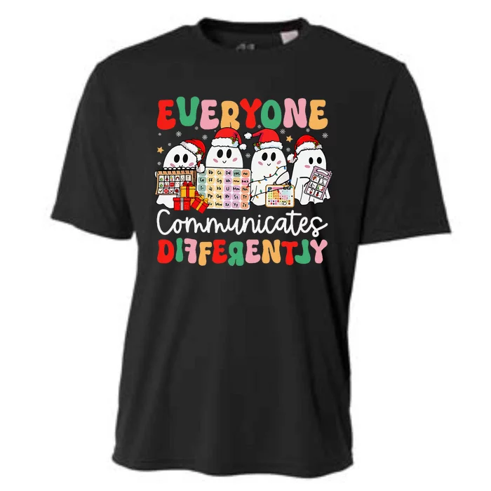 Everyone Communicates Differently Speech Therapy Christmas Cooling Performance Crew T-Shirt