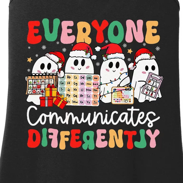 Everyone Communicates Differently Speech Therapy Christmas Ladies Essential Tank