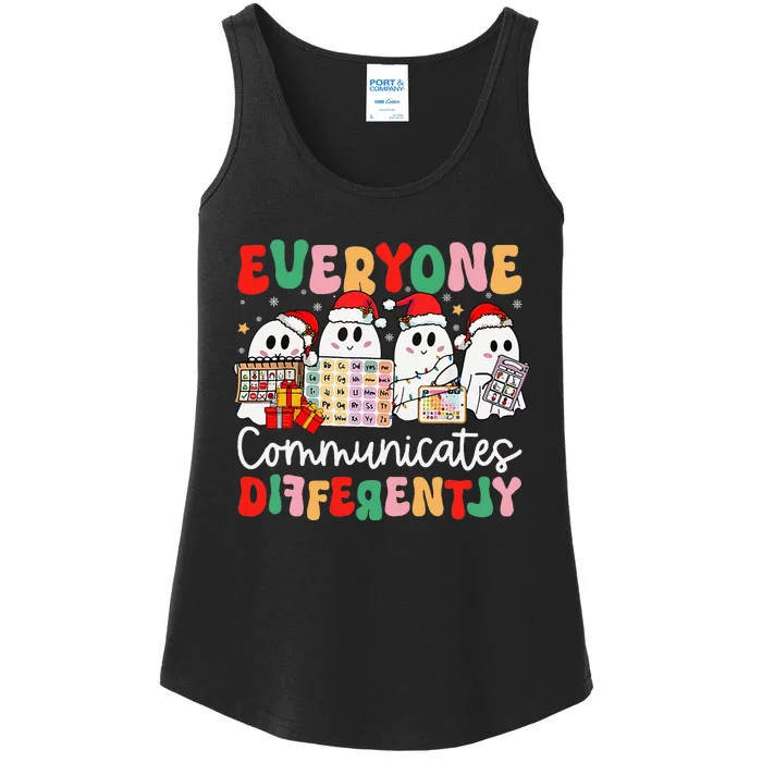 Everyone Communicates Differently Speech Therapy Christmas Ladies Essential Tank