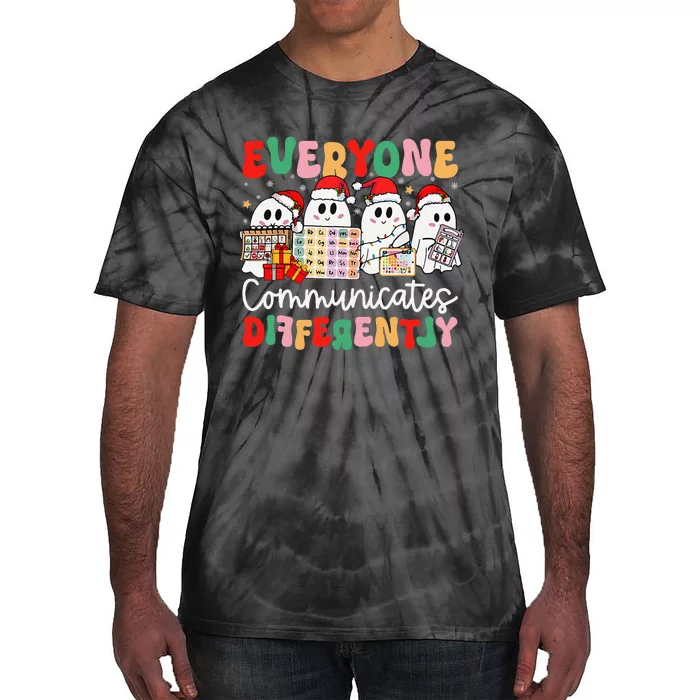 Everyone Communicates Differently Speech Therapy Christmas Tie-Dye T-Shirt