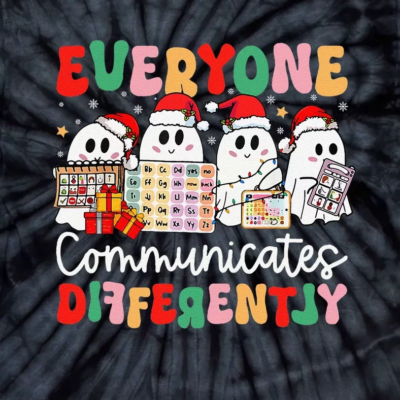 Everyone Communicates Differently Speech Therapy Christmas Tie-Dye T-Shirt