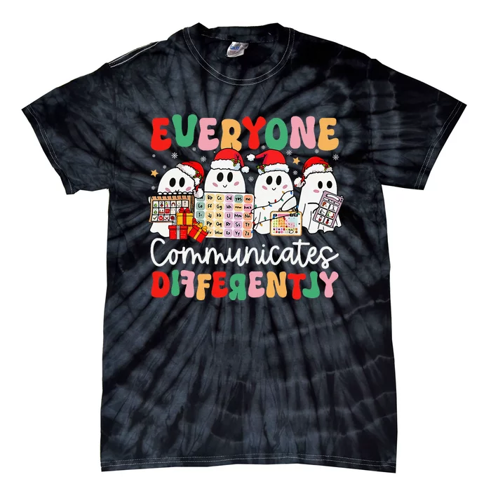 Everyone Communicates Differently Speech Therapy Christmas Tie-Dye T-Shirt