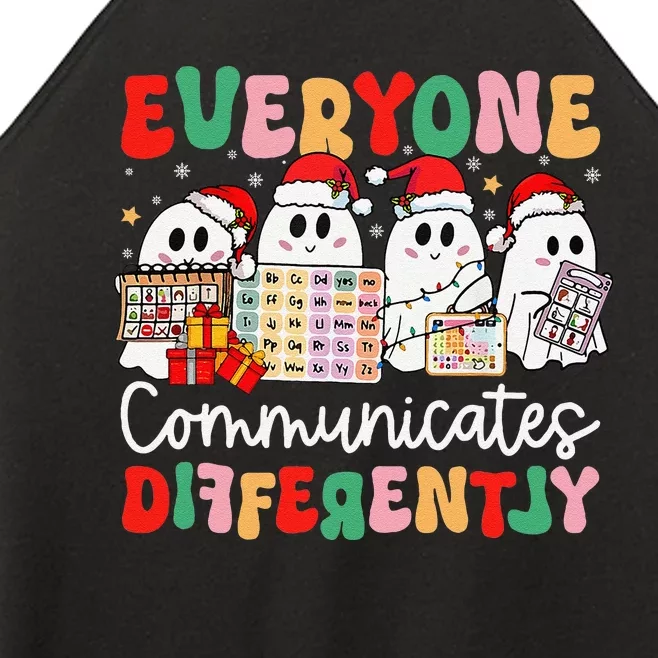 Everyone Communicates Differently Speech Therapy Christmas Women’s Perfect Tri Rocker Tank