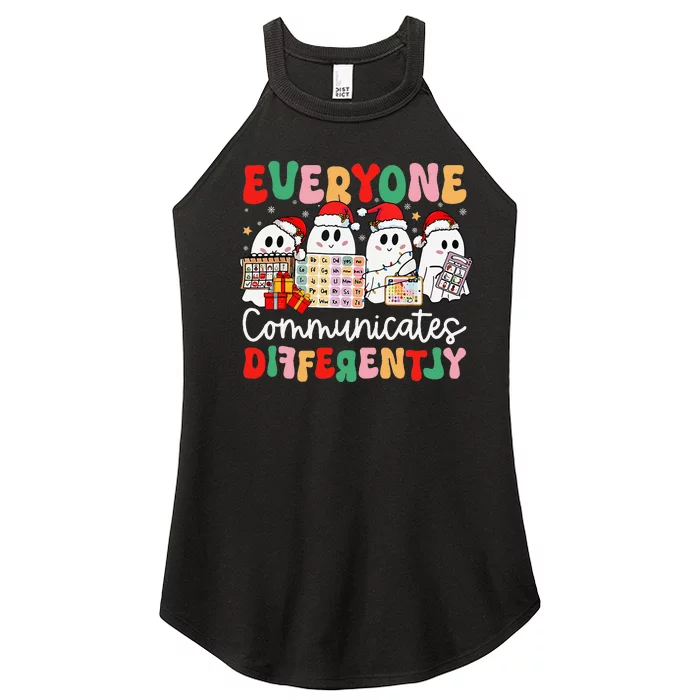 Everyone Communicates Differently Speech Therapy Christmas Women’s Perfect Tri Rocker Tank