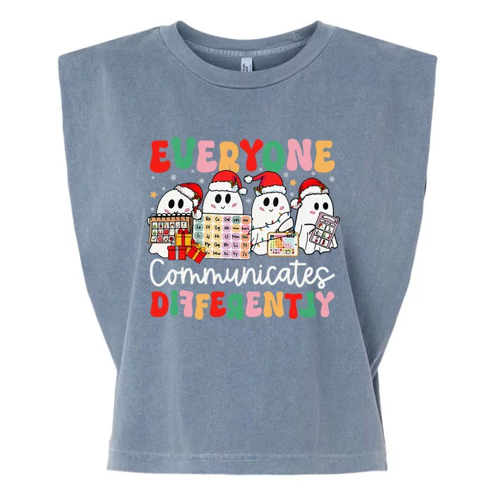 Everyone Communicates Differently Speech Therapy Christmas Garment-Dyed Women's Muscle Tee