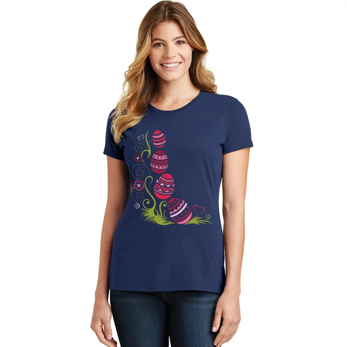 Easter. Colorful Easter Eggs, Hearts And Flowers. Women's T-Shirt