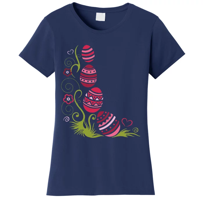 Easter. Colorful Easter Eggs, Hearts And Flowers. Women's T-Shirt