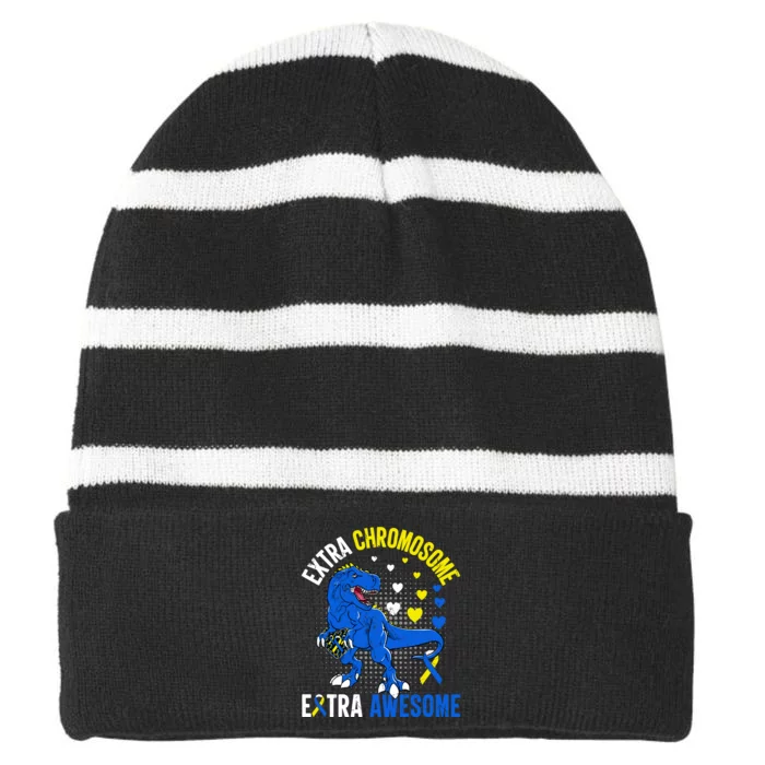 Extra Chromosome Extra Awesome For Down Syndrome Striped Beanie with Solid Band