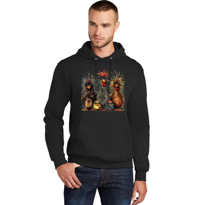 Eagerlys Colorful Funny Chicken Art Crazy Chicken Family Hoodie