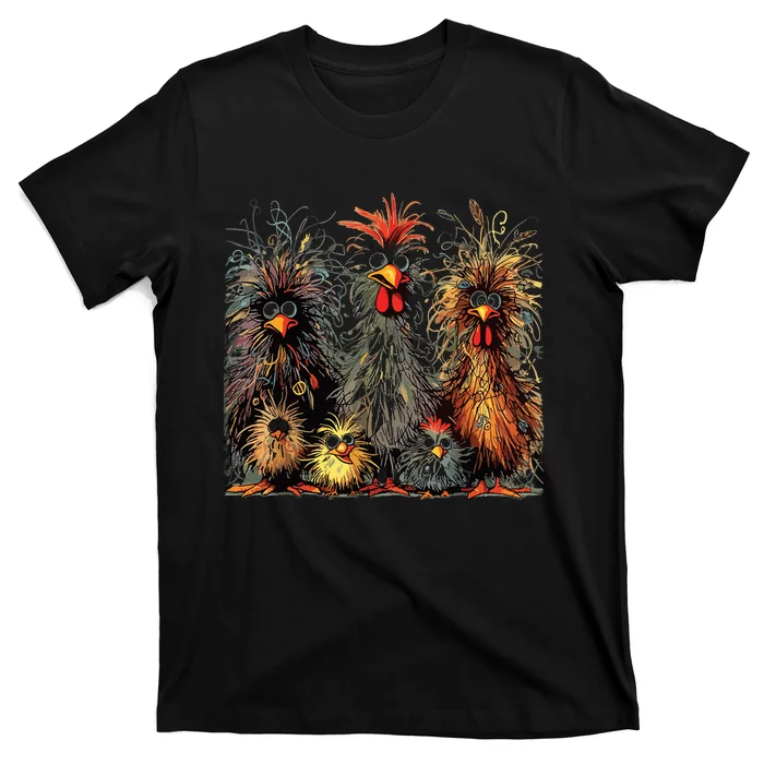 Eagerlys Colorful Funny Chicken Art Crazy Chicken Family T-Shirt