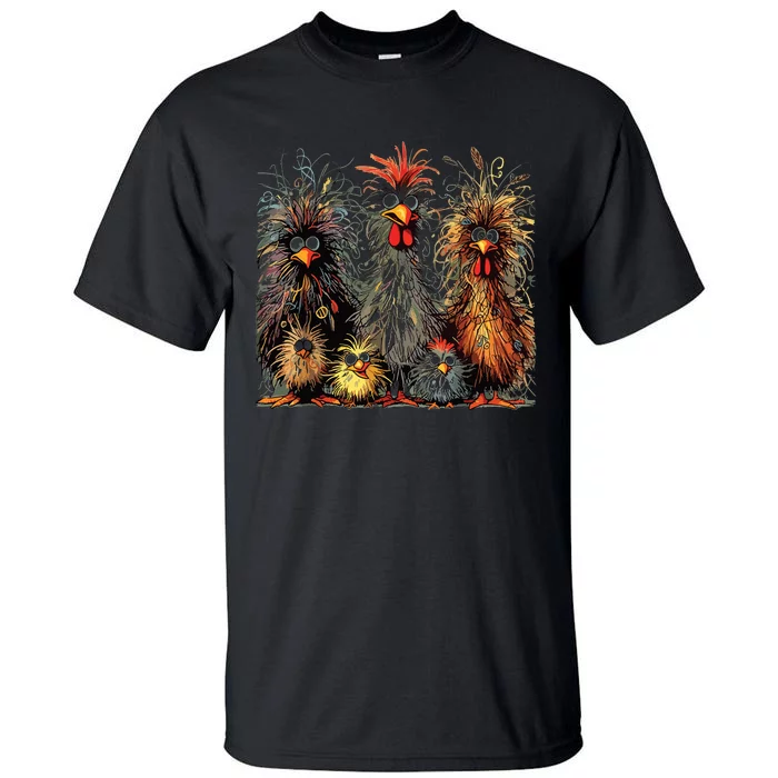 Eagerlys Colorful Funny Chicken Art Crazy Chicken Family Tall T-Shirt