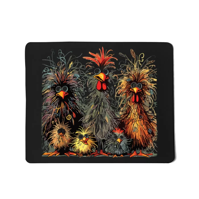 Eagerlys Colorful Funny Chicken Art Crazy Chicken Family Mousepad