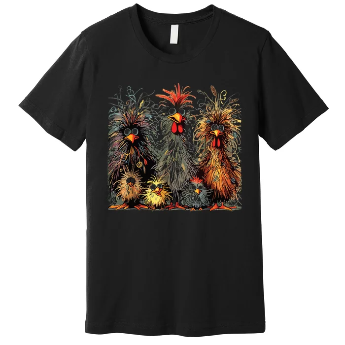 Eagerlys Colorful Funny Chicken Art Crazy Chicken Family Premium T-Shirt