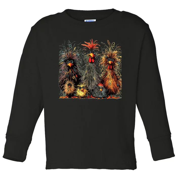 Eagerlys Colorful Funny Chicken Art Crazy Chicken Family Toddler Long Sleeve Shirt