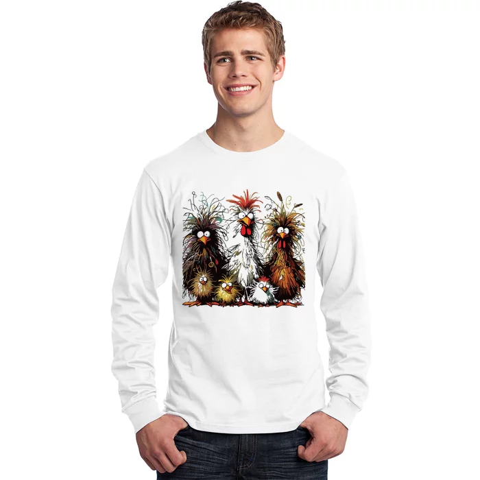 Eagerlys Colorful Funny Chicken Art Long Sleeve Shirt