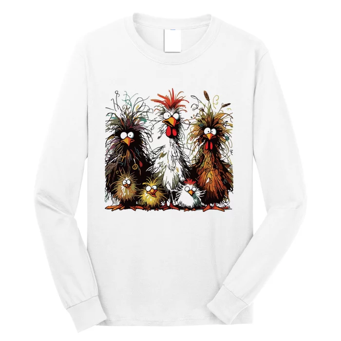 Eagerlys Colorful Funny Chicken Art Long Sleeve Shirt