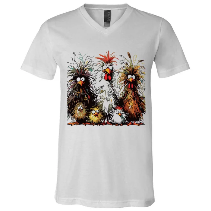 Eagerlys Colorful Funny Chicken Art V-Neck T-Shirt