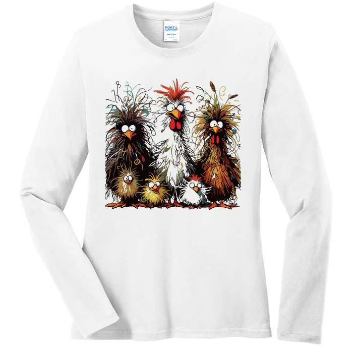 Eagerlys Colorful Funny Chicken Art Ladies Long Sleeve Shirt