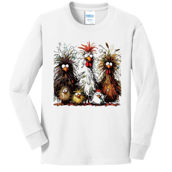 Eagerlys Colorful Funny Chicken Art Kids Long Sleeve Shirt