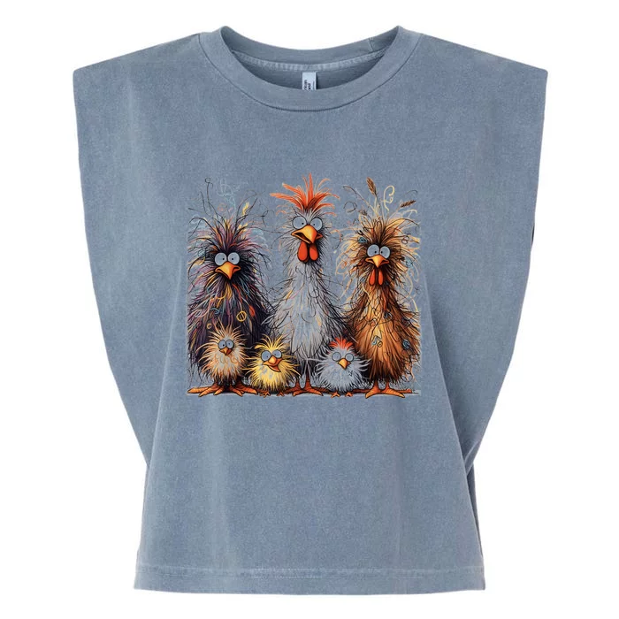 Eagerlys Colorful Funny Chicken Art Garment-Dyed Women's Muscle Tee