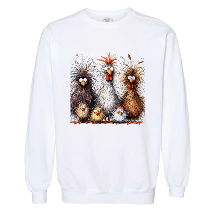 Eagerlys Colorful Funny Chicken Art Garment-Dyed Sweatshirt