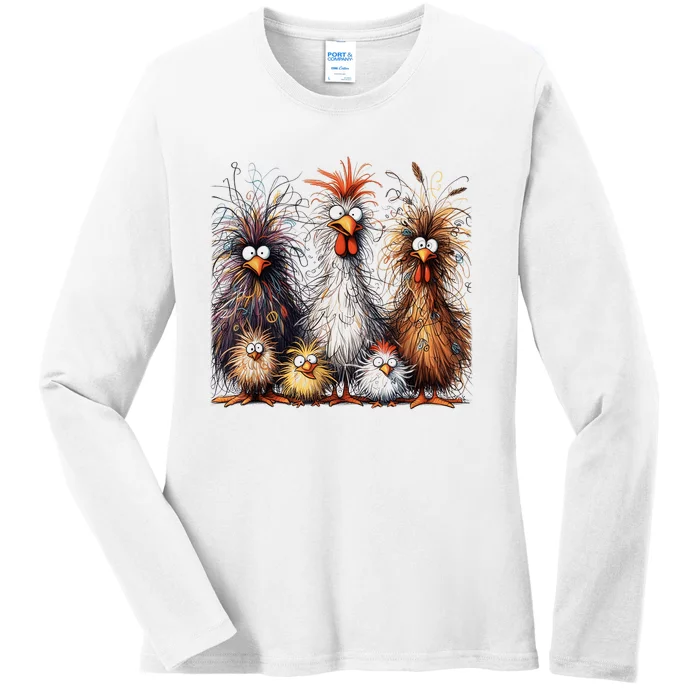 Eagerlys Colorful Funny Chicken Art Ladies Long Sleeve Shirt