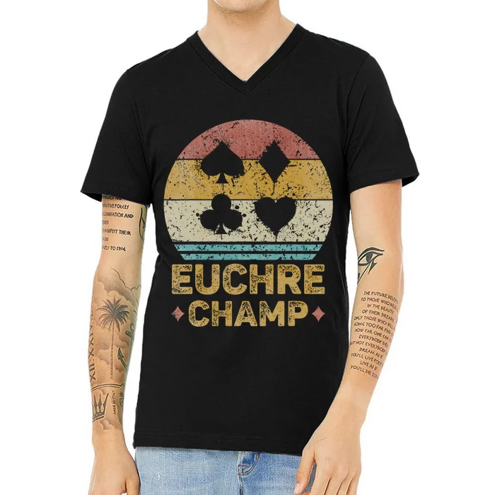 Euchre Champ Funny Vintage Euchre Board Game V-Neck T-Shirt