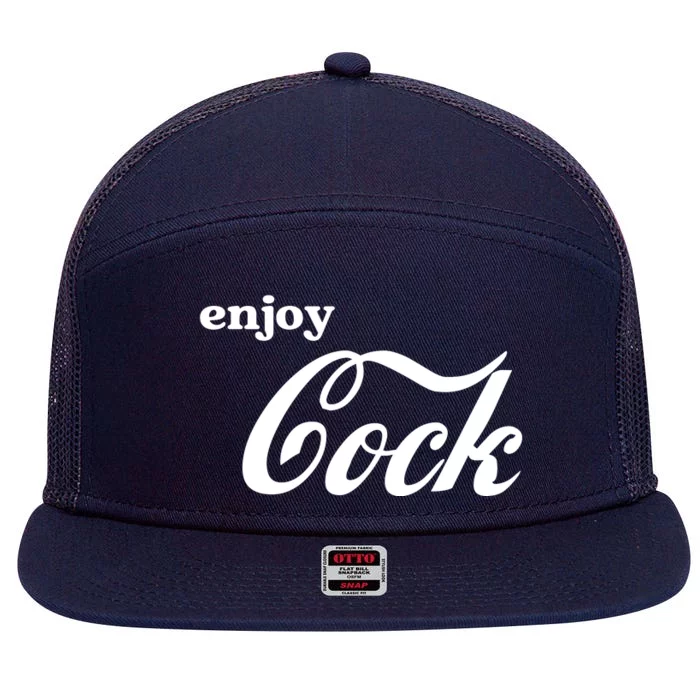 Enjoy Cock Funny Parody Logo Gift 7 Panel Mesh Trucker Snapback Hat