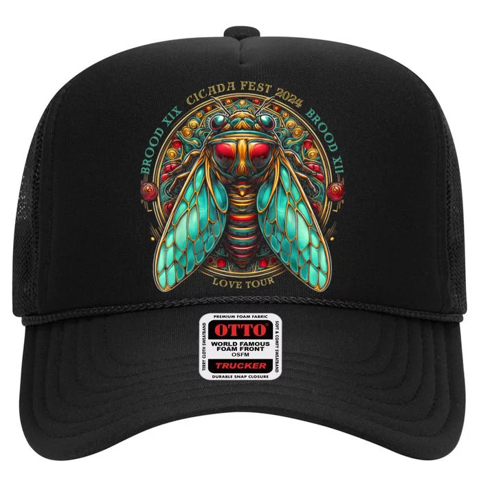 Entomology Cicada Fest 2024 Broods Xix & Xiii Love High Crown Mesh Trucker Hat