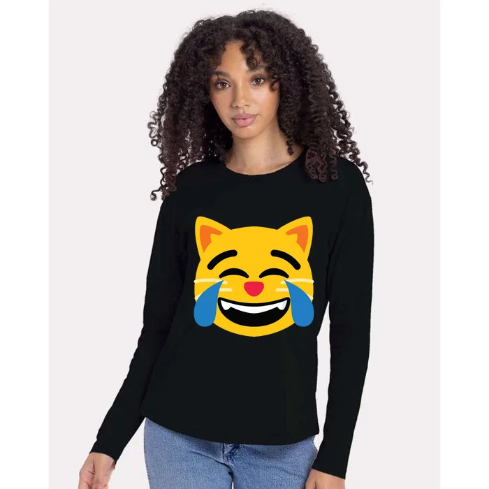 Emoticon Cat Face With Tears Of Joy Womens Cotton Relaxed Long Sleeve T-Shirt